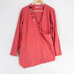 Soft Surroundings Top Size Medium Pink Wrap Style Surplice Button Accents Art